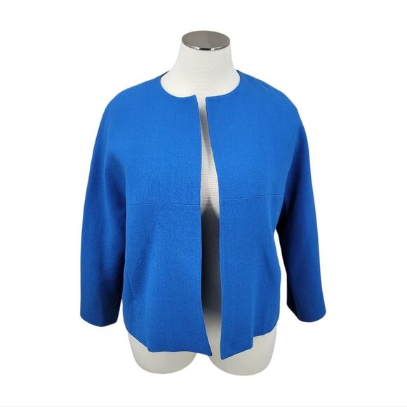 Lafayette 148 Wool Aquamarine Vibrant Blue Open Front Blazer Jacket